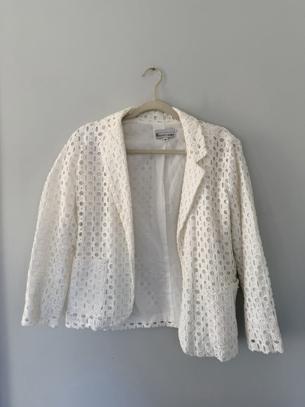 Elliott Lauren Vintage Eyelet Womens Cotton Blazer Cottage Chic Jacket Size 6